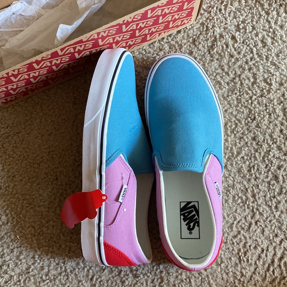 size 10womens vans color block slip ons